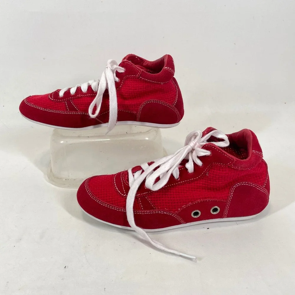 Volatile Womens Red Leather Mid Top Lace Up Sneakers Size 6.5 Y2K Vintage